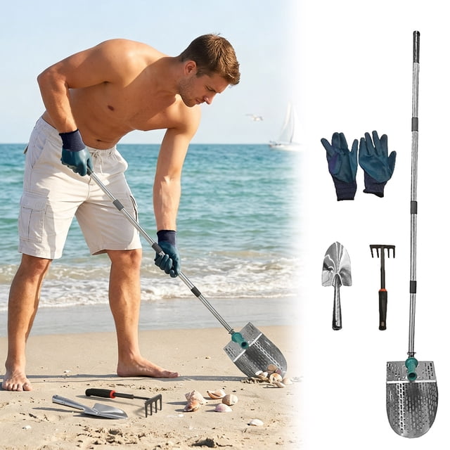 BotaniNest Sand Flea Rake Stainless Steel Beach Sand Tooth Wide Detachable Long Handle Rake For Beach