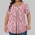thumbnail image 2 of JURANMO Oversized Shirts for Women Graphic Tees Tops Loose Fit Front Pleated Tunic Blouses Summer Short Sleeve Tshirts Casual Square Neck Pullover Pink L Ofertas Flash, 2 of 6