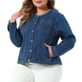 thumbnail image 2 of DARING DIVA Women's Plus Denim Collarless Button Jean Jacket 3X Dark Blue, 2 of 6