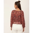thumbnail image 4 of Moomaya Printed V-Neck Tops For Women, 3/4Th Sleeve Sheer Summer Tunic Shirt, 4 of 9