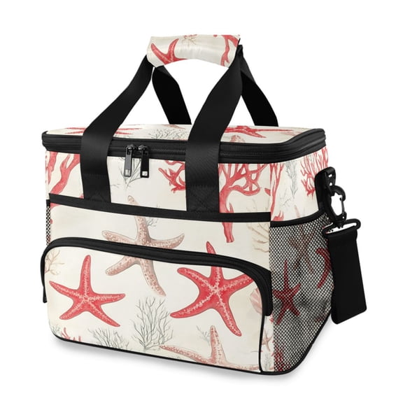 FORMRS Insulated Cooler Bag 24 Cans Capacity Soft Leakproof Lunch Box with Side Pockets, Brown Starfish