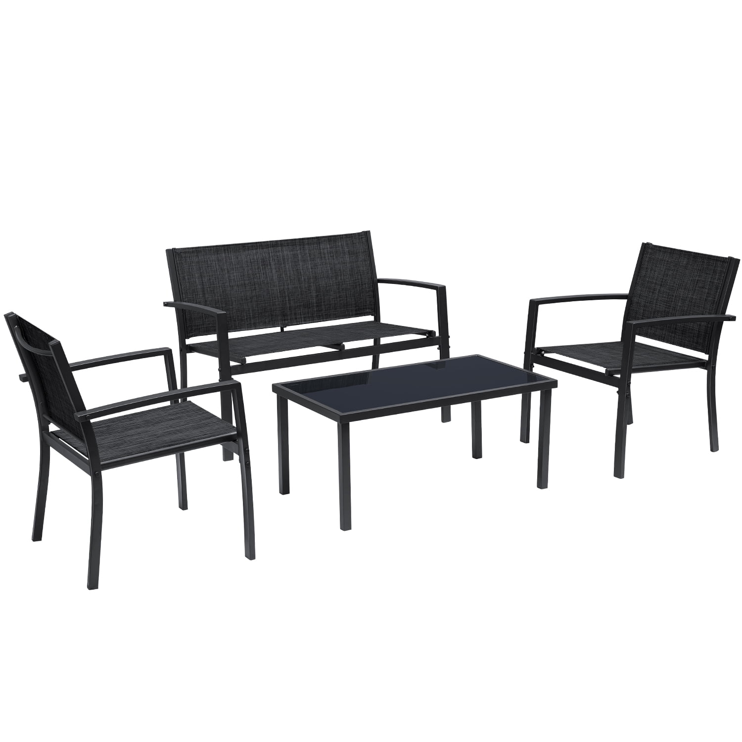 Vineego 4 Pieces Patio Furniture Outdoor furniture Outdoor Patio Furniture Set Textilene Bistro Set Modern Conversation Set Black Bistro Set with Loveseat Tea Table, Black