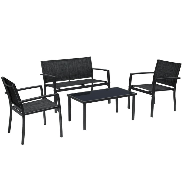 Devoko 4 Pieces Patio Furniture Outdoor furniture Outdoor Patio Furniture Set Textilene Bistro Set Modern Conversation Set Black Bistro Set with