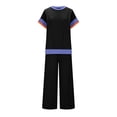 thumbnail image 3 of Women's Tops Women 2 Piece Outfits Sweatsuit Set Half Zip Lapel Collar Short Sleeve Sweatshirt Wide Leg Sweatpant Tracksuit Sets Ndbuld Black 2XL, 3 of 5
