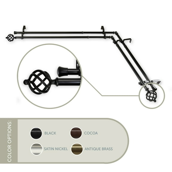 Roman Double Corner Window Curtain Rod 13/16 inch 48-84" - Black