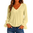 thumbnail image 2 of WCJM Women's V Neck Chiffon Blouses Long Sleeve Shirts Front Loose Fit Casual Elegant Tops For Daily Occasions, 2 of 6