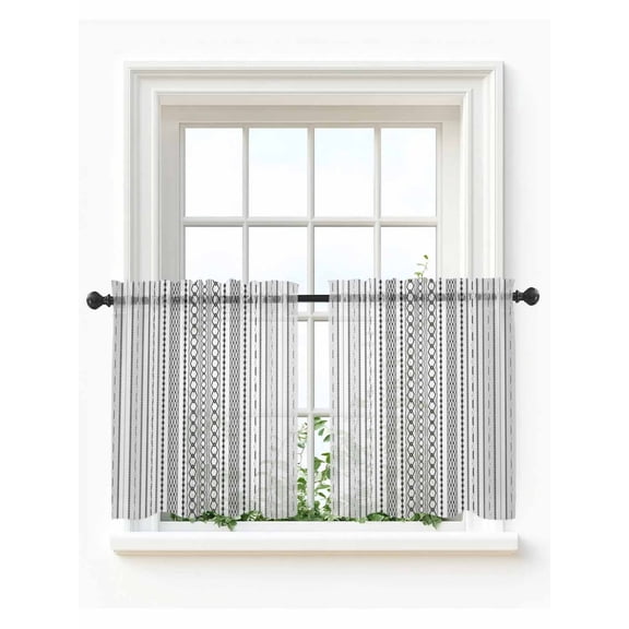 Black White Striped Tier Curtains 24 Inch Length, Sheer Curtains for Bedroom Living Room Window Modern Farmhouse Geometric Rod Pocket Drapes Kitchen Curtains Small Half Window 27.5"x24" 2 Panels
