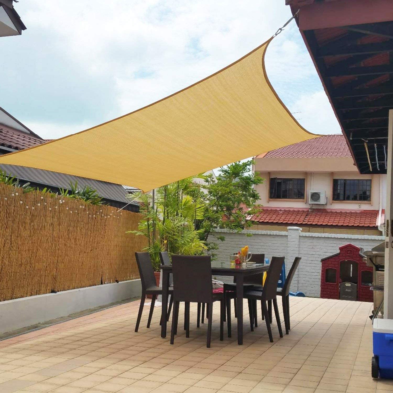 Shatex 12x16ft 90% Square Sun Shade Sai Shelter PatioTaped Edge W/ Gromme Wheat 