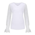 thumbnail image 4 of Pompotops Blouse Décontractée en Dentelle à Manches Longues Patchwork Col en V Unie T-shirt, 4 of 7