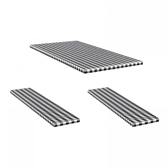 AUQ 3Pcs Picnic Table Cover with Bench Covers Fitted Table Clothes for 6 Foot Rectangle Tables Vinyl Flannel Backing with Elastic Edge - for Outdoor/Indoor Party & Dining (30"X72",Black)