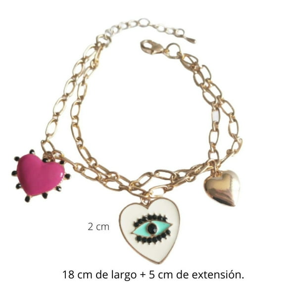 Pulsera CYRA Dorada Mujer Dije Ojo Buena Suerte Corazón