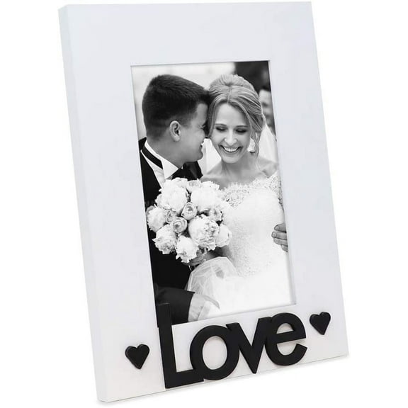 Isaac Jacobs 4x6 White “Love” Picture Frame, for Tabletop Display