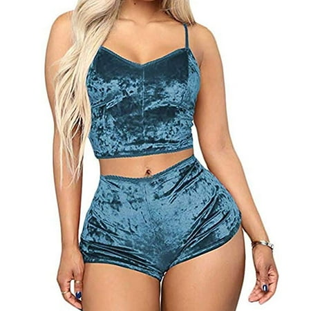 

Women Satin Sleepwear Babydoll Lingerie Sling Crop Top Short s 2pcs Pajama Set