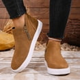 thumbnail image 2 of Rokment Platform Booties for Women Fall Winter Fashion Casual Suede Side Zipper Flat Walking Work Short Ankle Boots Brown Size 9, 2 of 6