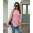 thumbnail image 2 of Holloyiver Women's Knitted Crop Tops Long Sleeve Round Neck Pullover Split Solid Color Top Round Neck Sweater Pullover Jumper Sweaters, 2 of 3