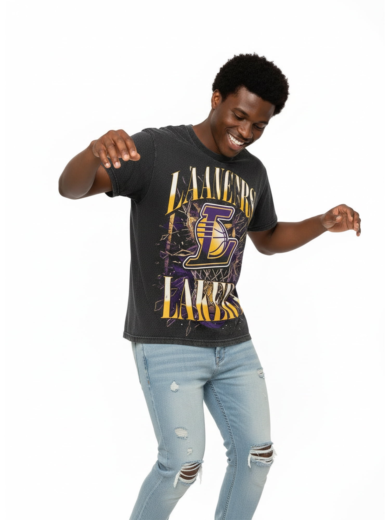 NBA Los Angeles Lakers Men's & Big Men's Front & Back Boxy Fit Mineral Wash Graphic T-Shirt, Sizes XS–4XLT, 2XB–5XB