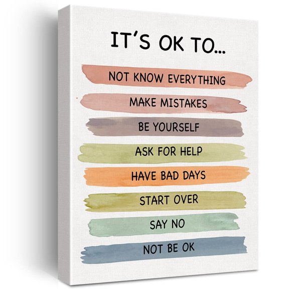 Its Okay to Make Mistakes Inspirational Therapy Wall Art Canvas Poster Feelings Quote for School Home Office Decor Unframed 12x18inch