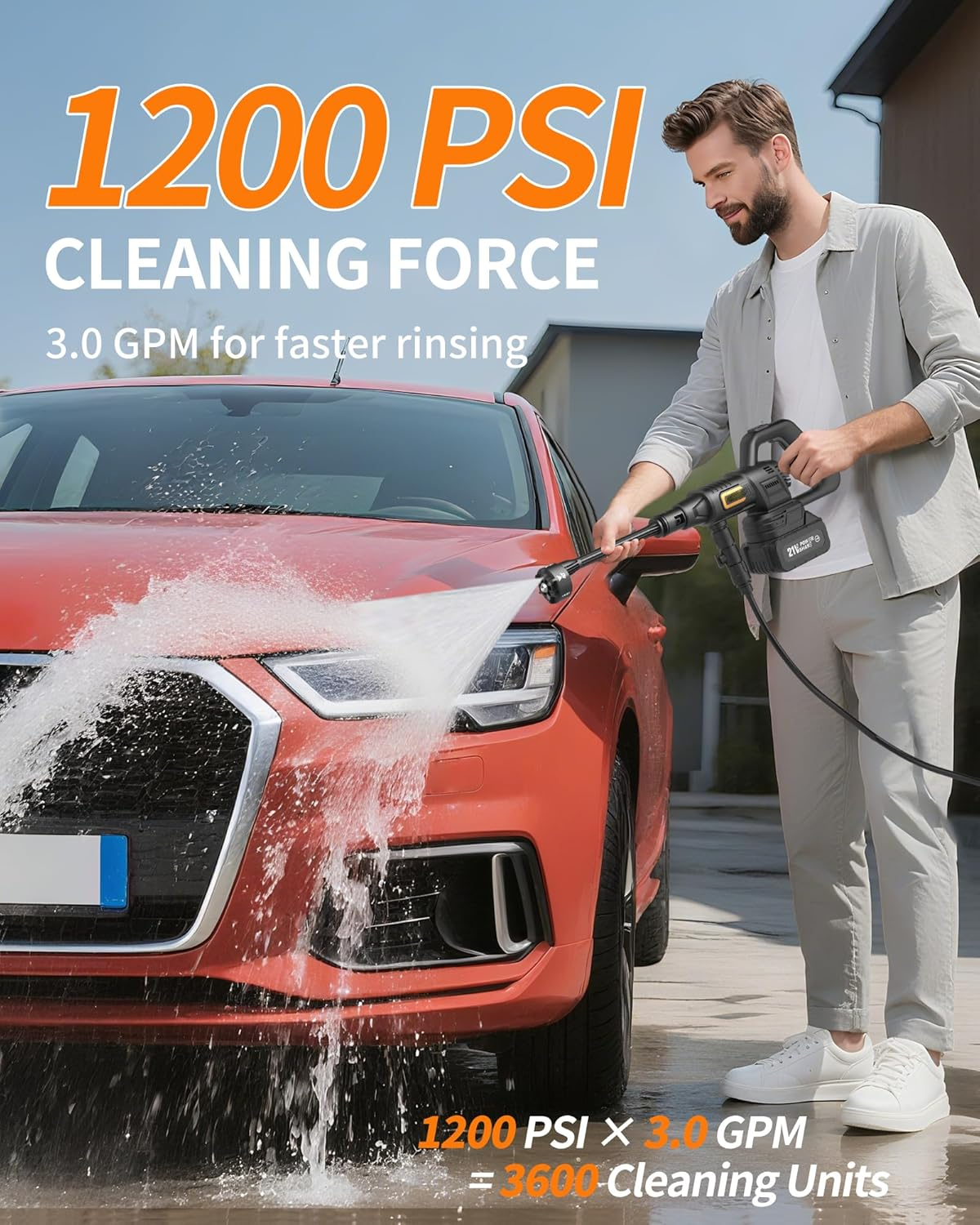 Ahot Cordless Pressure Washer Battery Powered; 1200PSI Cordless Power Washer with Brushless Motor, 4.0Ah Battery,6-in-1 Nozzle, 3 Power Level; Handheld Portable Pressure Washer Cordless (5022-BK2)