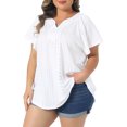 thumbnail image 2 of Women's Plus V Neck Short Sleeve Eyelet Embroidery Casual Blouse 4X White, 2 of 6