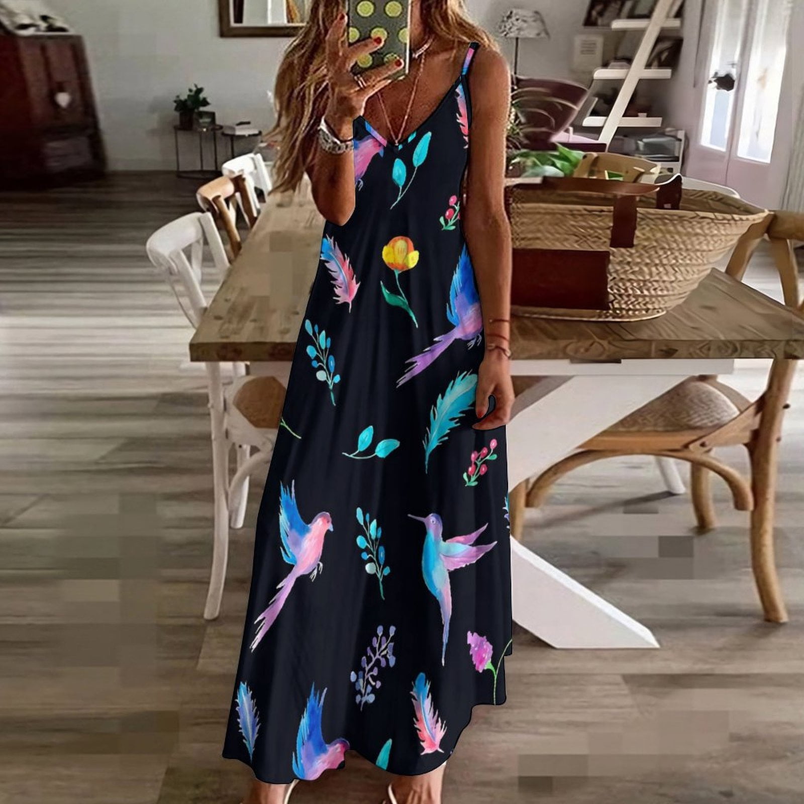 Bird And Floral Dress Pretty Birdie Vintage Maxi Dress Aesthetic - Main Image