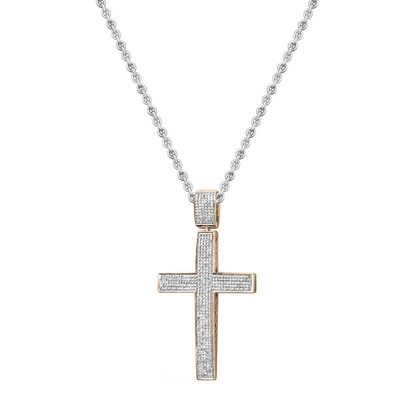 Dazzlingrock Collection Round White Diamond Cross Unisex Pendant with 18 Inch Silver Chain (1.00 ctw, Color I-J, Clarity I2-I3) in 10K Rose Gold
