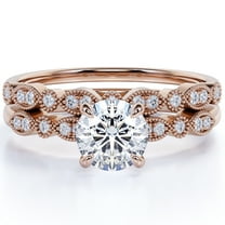 JeenMata 1.5 Carat Round cut Moissanite Engagement Ring Set in 18k Rose Gold Over Silver