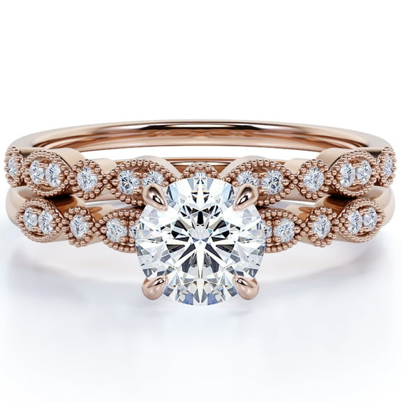 JeenMata 1.5 Carat Round cut Moissanite Engagement Ring Set in 18k Rose Gold Over Silver