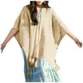 thumbnail image 4 of Fgnfyis Elegant Winter Shawl Wraps For Women Knitted Cardigan Poncho Cape Open Front Soft Tassel Sweater Beige One Size, 4 of 7