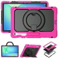thumbnail image 6 of for Samsung Galaxy Tab S10 FE Plus 2025 Kids Case Heavy Duty Rugged Shockproof Silicone Hybrid Protective Case Cover Rotating Ring Stand Hand Grip+Pencil Holder+Screen Protector, Rose+Black, 6 of 6