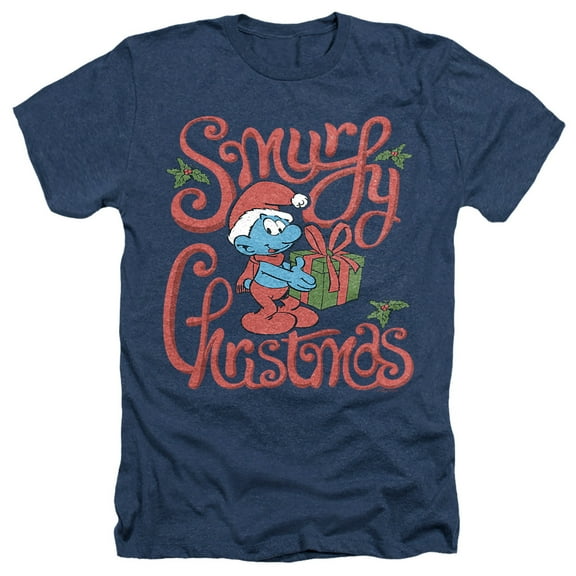 Smurfs Smurfy Christmas Gift Unisex Adult Heather T Shirt, Navy Heather, Medium