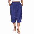 thumbnail image 3 of Plus Size Women's Cotton Linen Casual Capri Pants Pockets Elastic High Waist Cropped Trousers Versatile Bottoms for Daily Life and Travel, 3 of 8