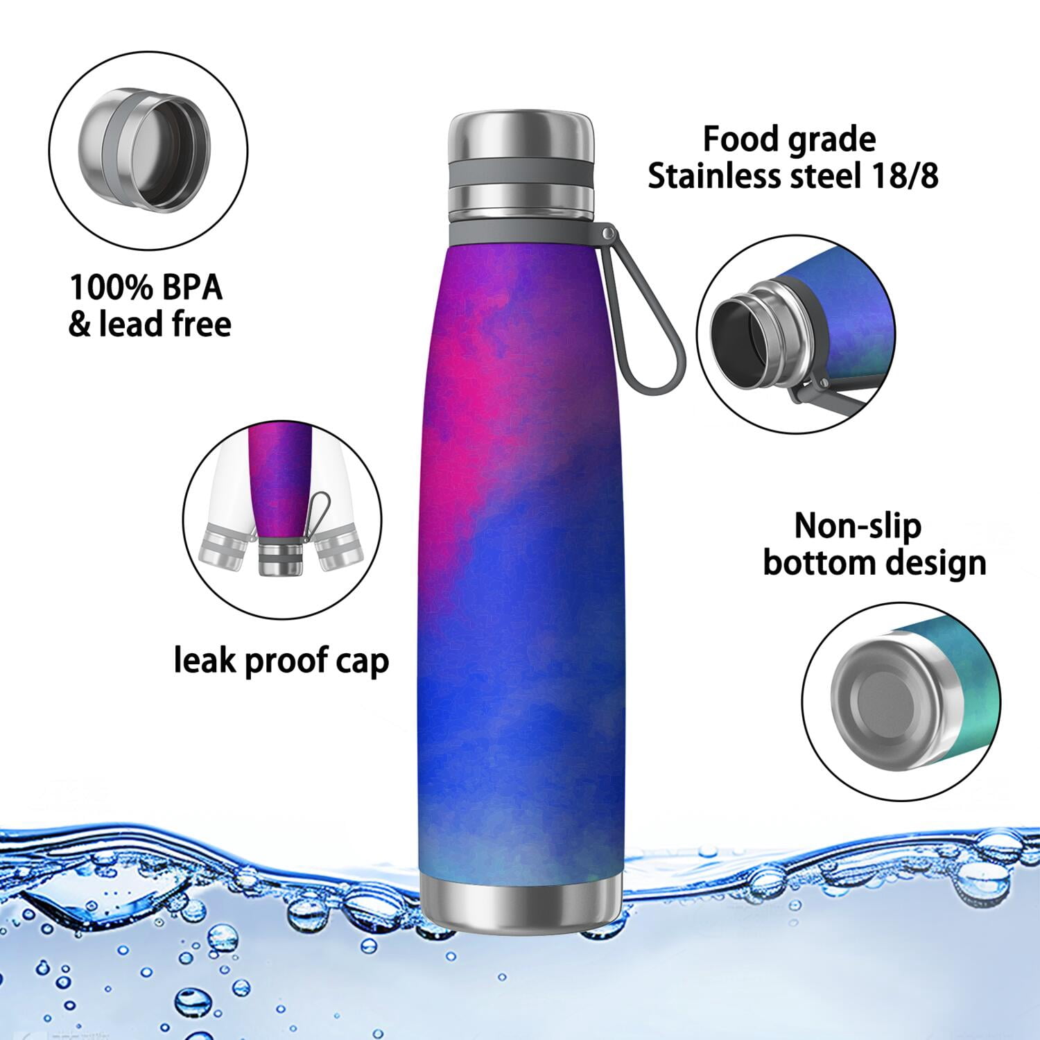 29oz Insulated Water Bottle with Tea Infuser, Stainless Steel Travel Mug, Fluid Smoke Aurora Art Style
