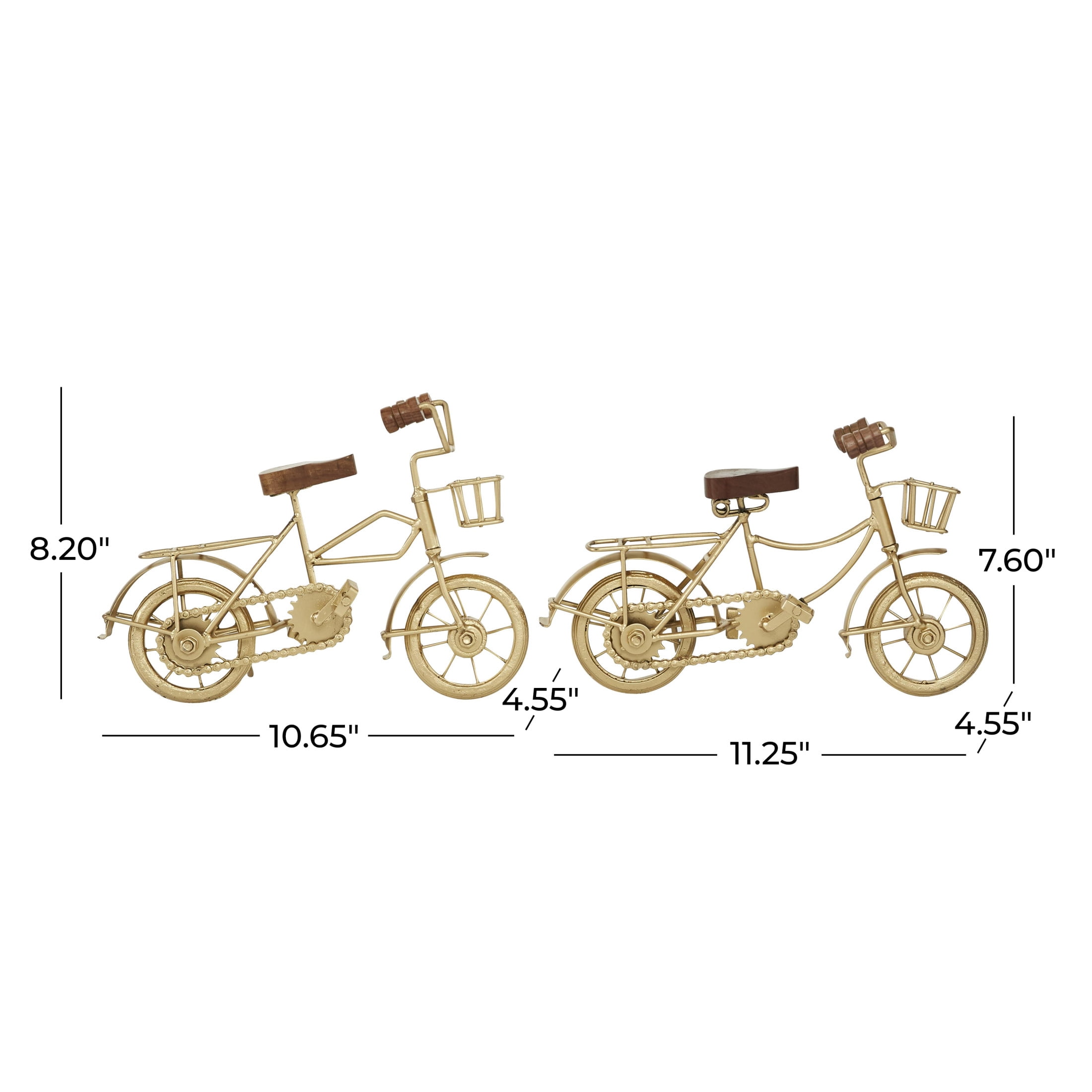 11"W, 8"H Gold Metal Bike Sculpture with Wood Accents, by DecMode (2 Count)