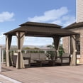 thumbnail image 2 of PURPLE LEAF 8’ X 14’ Outdoor Patio Hardtop Gazebo Metal Frame Galvanized Steel Double Roof with Curtains and Nettings for Backyard Desk Bronze, 2 of 10