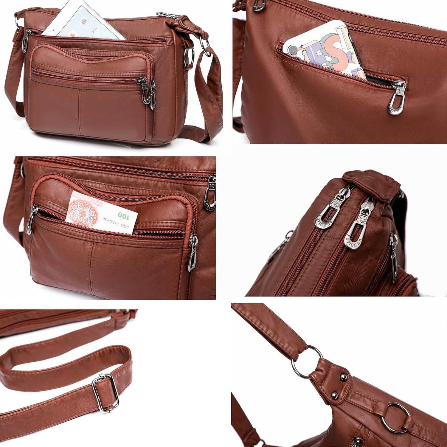 Tote Bags Crossbody for Women, Shoulder Purse Soft Leather Handbags Lightweight with Zip Closure Working Trave
