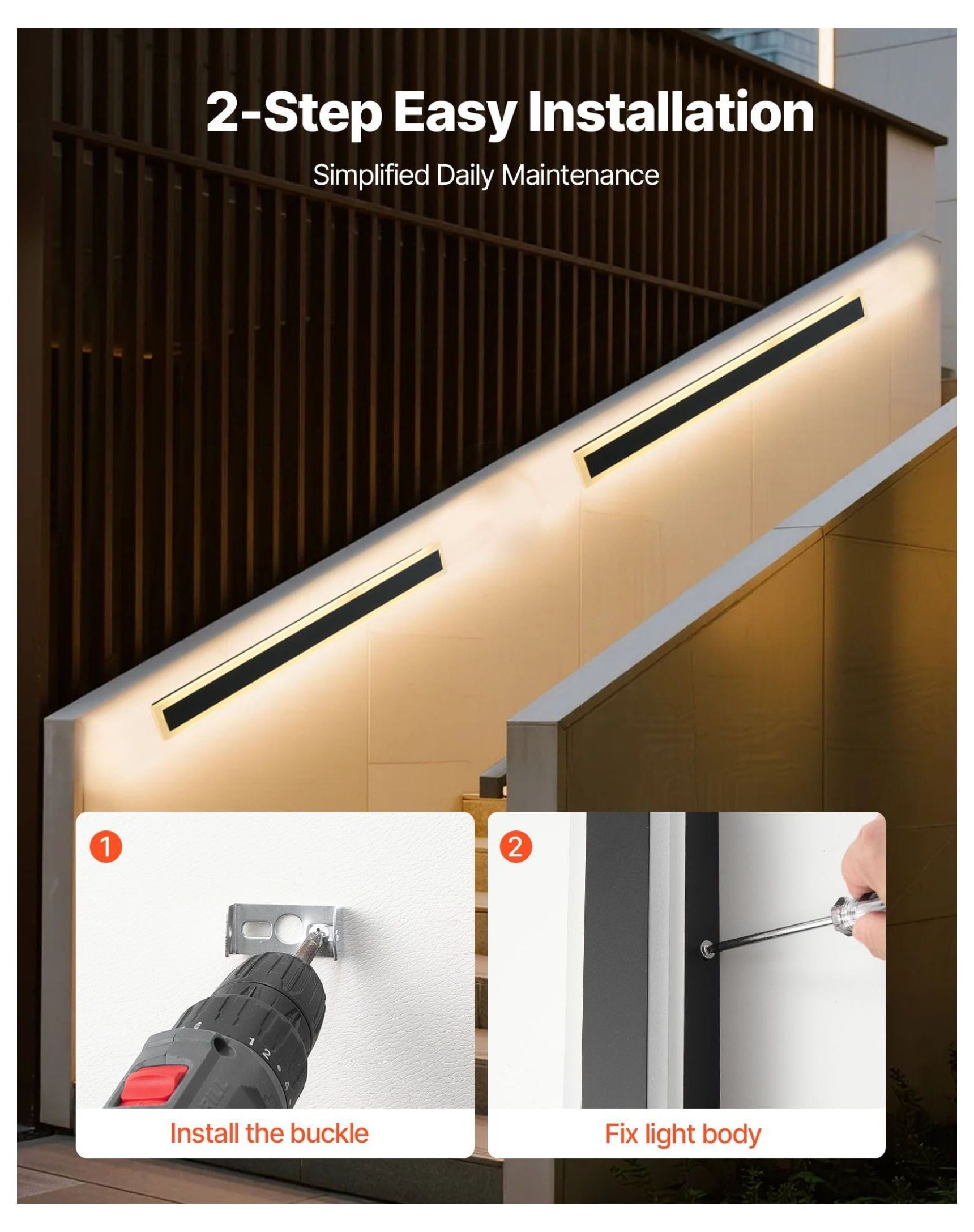 Outdoor Wall Lights 2 Pack, 31.5" Modern Exterior Sconce, 3000K Warm White, IP65 Waterproof Wall Mount for House Porch Garage