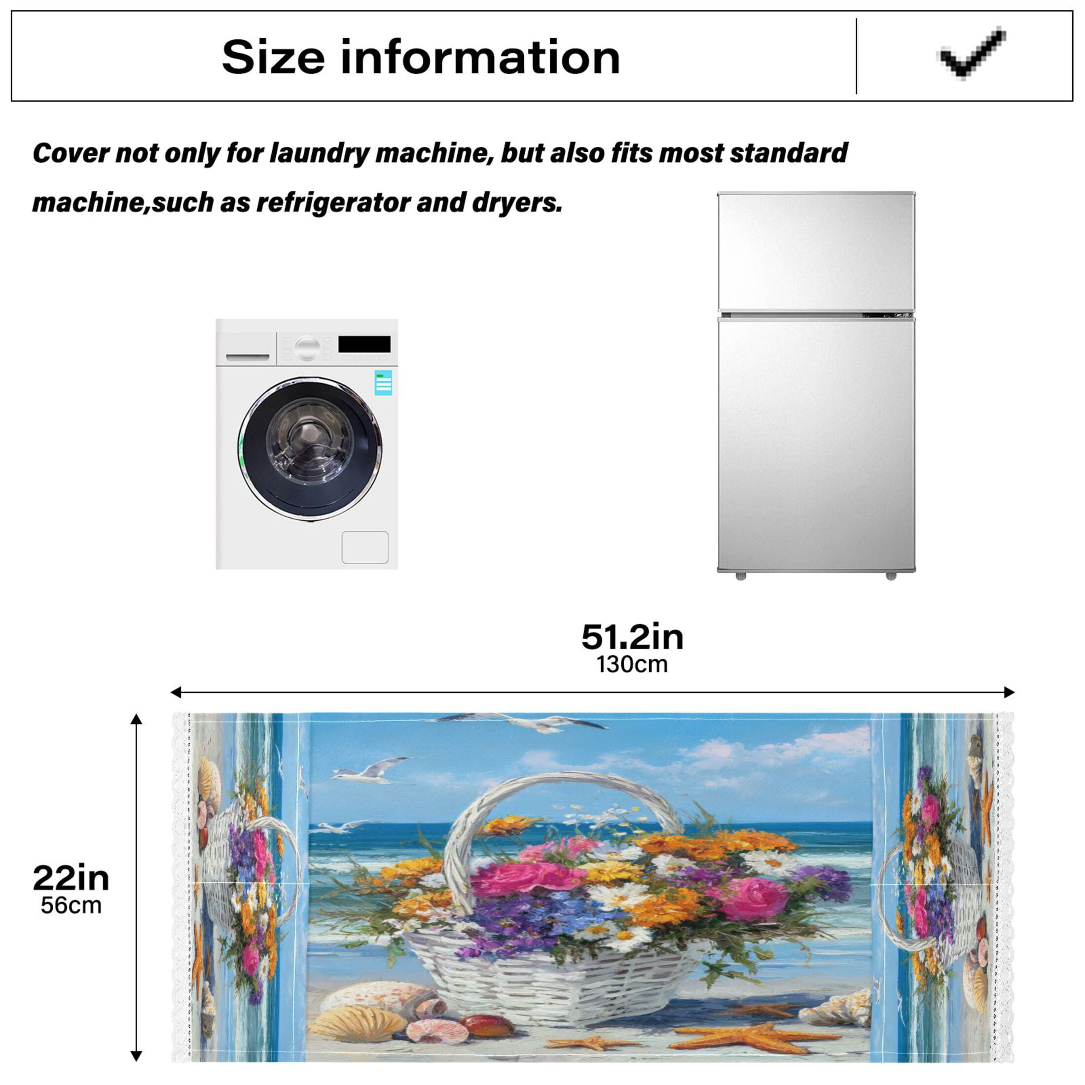 Wobogo Seaside Flower Basket Washing Machine Cover Dustproof Washer Dryer Cover Waterproof Laundry Room Decorative Protector
