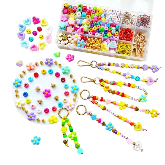421-piece beaded keychain making kit, acrylic heart, star, flower, and letter beads DIY craft materials, suitable for making bag charms, jewelry, and pendants.