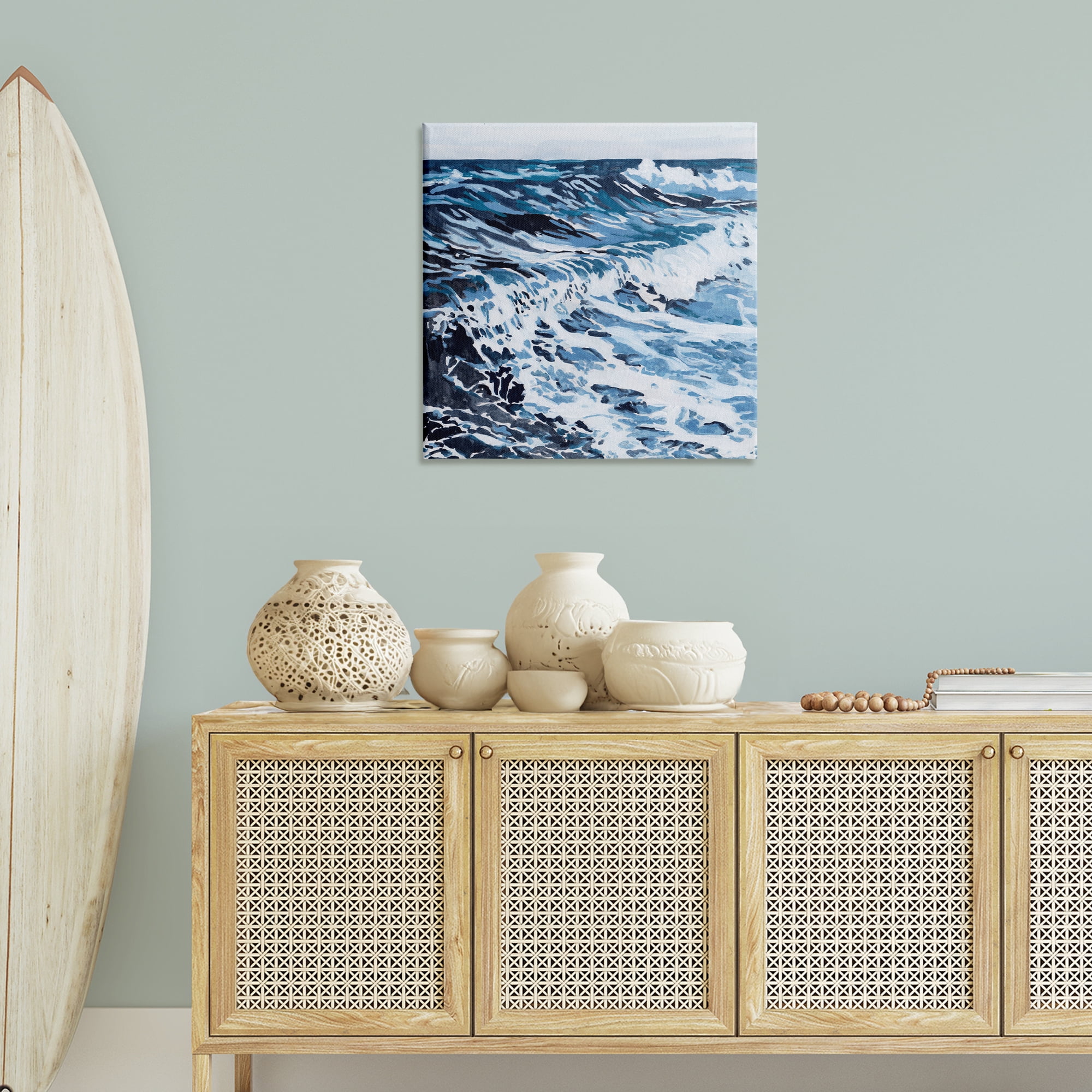 Stupell Industries Blue Rolling Waves Landscape Painting Gallery Wrapped Canvas Art Print Wall Art, 30 x 30