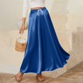thumbnail image 2 of LWavelet Women Satin Flared Midi Skirt Elastic Drawstring Waist Elegant Evening Wedding Guest Skirt Royal Blue L, 2 of 6
