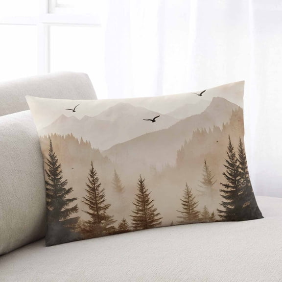 Black Forest Throw Pillow Covers, Silhouettes Foggy Grey Pine Tree Cabin Birds Soft Breathable Pillow Cases with Zipper for Sleeping, King Size Pillowcases for Couch Bed Sofa Chair 20x36 Inches