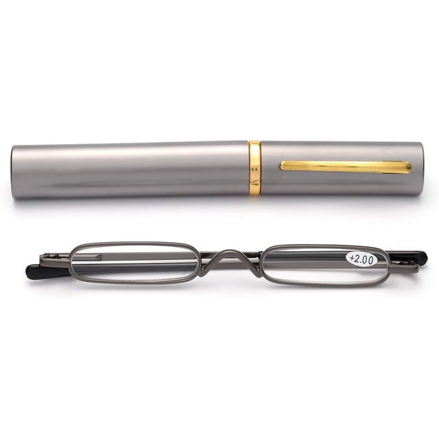ZUVGEES Easy Carry Mini Compact Slim Reading Glasses—Lightweight Portable Readers with w/Pen Clip Tube Case