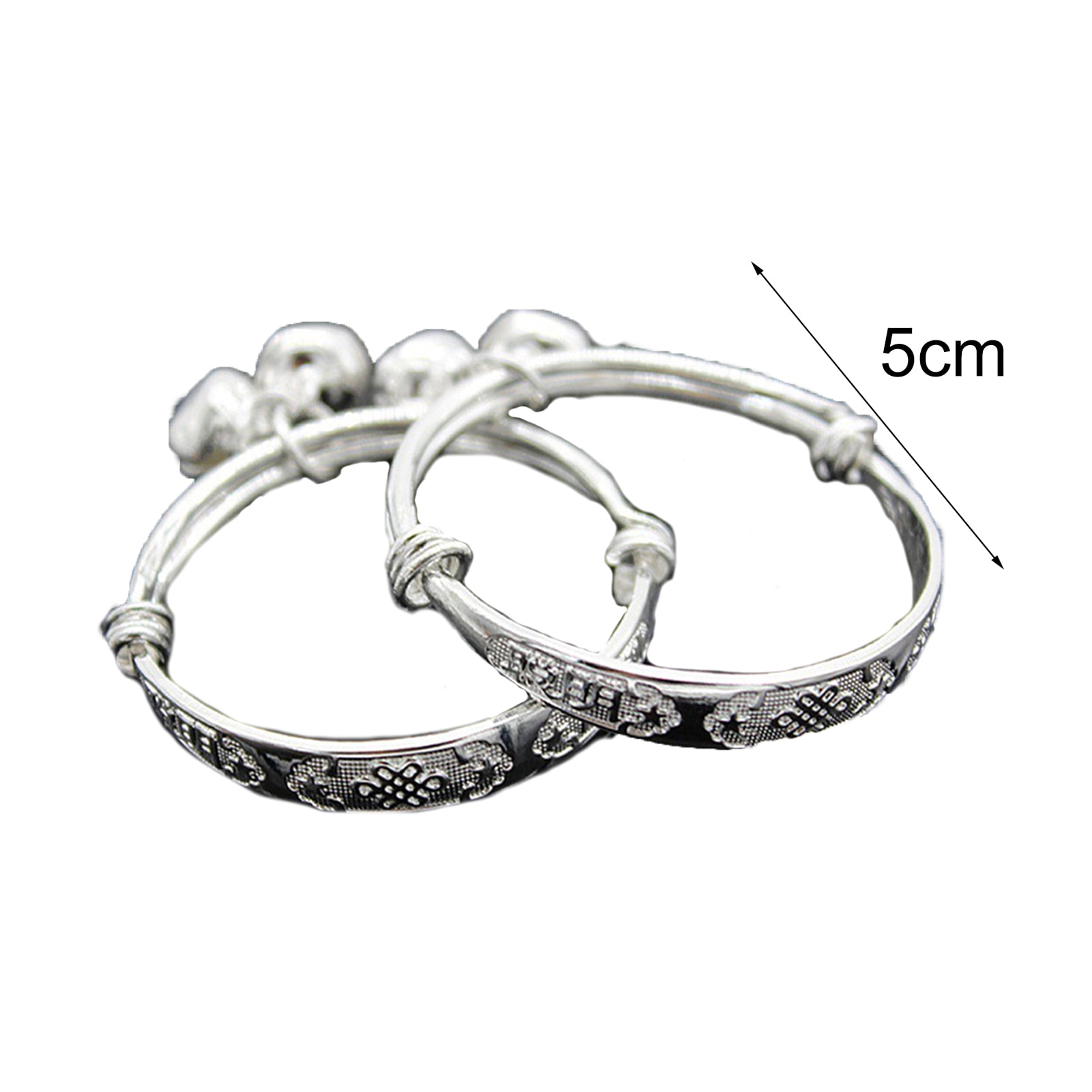 Yesbay Toddler Baby Silver Plated Adjustable Embossing Bell Charm Bangle Jewelry Gift-2#
