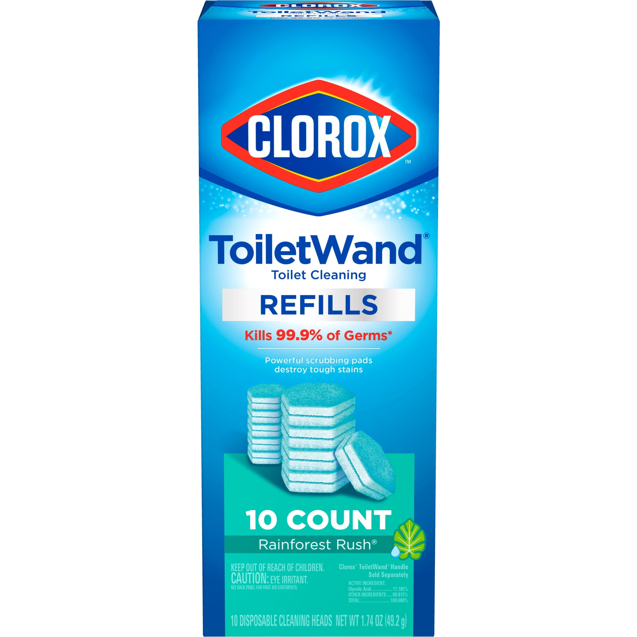 (2 pack) Clorox ToiletWand Disinfecting Brush Refills, Disposable Toilet Bowl Cleaner, Rainforest Rush, 10 Count