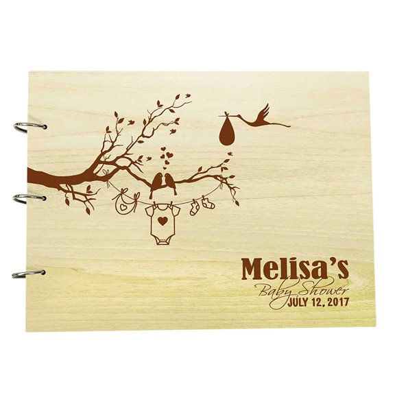 Photo Album Baby Shower Personalized Guestbook Wood Engraved Name And Date Custom Scrapbook