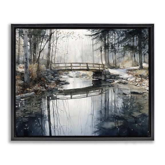 Stupell Industries Stone Bridge over Stream Black Framed Floater Canvas Wall Art, design by Franklyn Gregory
