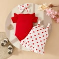 thumbnail image 5 of TOOYOU Girls Summer Outfit Sets Infant Short Sleeve Romper Bodysuit Cartoon Bear Suspender Skirts Outfits Girls Casual Outfit Sets For School Size 9 -12 Months Red, 5 of 5