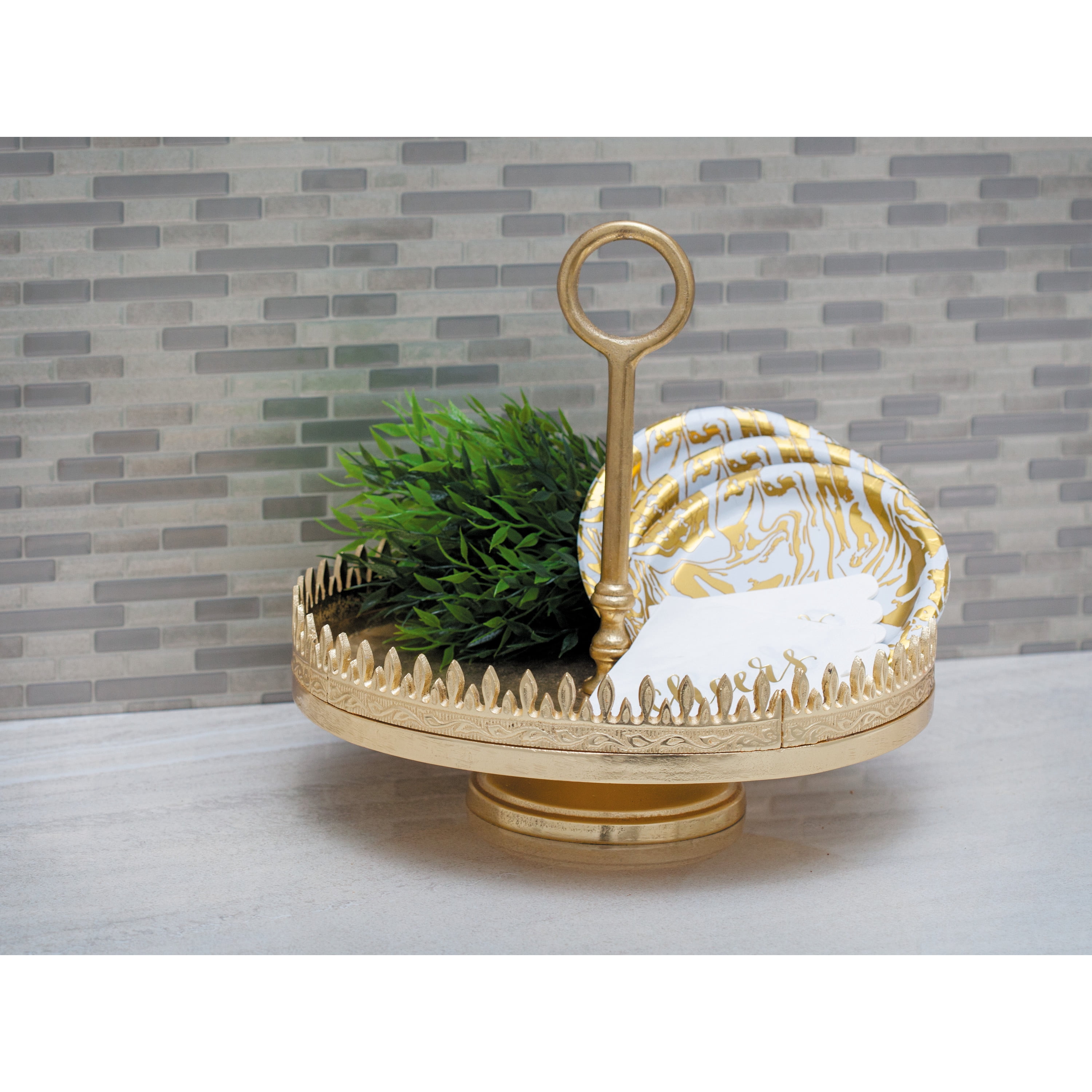 DecMode 13"W, 12"H Aluminum Glam Cake Stand, Gold, 1 - Piece