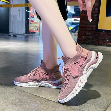 

Women Breathable Mesh Shoes Fly Weave Bandage Cushion Soft Sports Casual Shoes