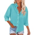 thumbnail image 2 of Blue Women Shirts, Linen Shirts For Women With Pockets Long Sleeve Button Down Shirt Blouse Loose Fit Vacation Beach Work Tops Clothes,Women Shirts L, 2 of 7